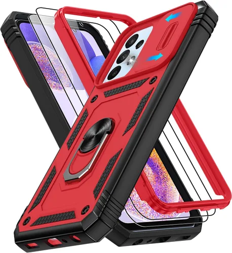 Vista 45 de Gritup Funda para Google Pixel 6 con cubierta deslizante para cámara y protector de pantalla (2 unidades), soporte de anillo giratorio 360°, funda