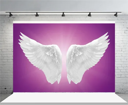 Vista 9 de AOFOTO Telón de fondo blanco de alas de ángel de 5 x 5 pies, plumas abstractas, fondo de fotografía de ensueño, fotografía sagrada, accesorios