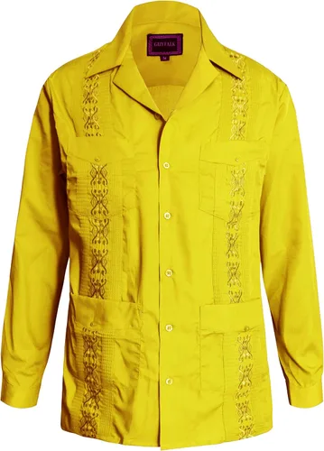 Vista 15 de Guytalk Camisa de boda mexicana de manga larga con botones de guayabera cubana para hombre
