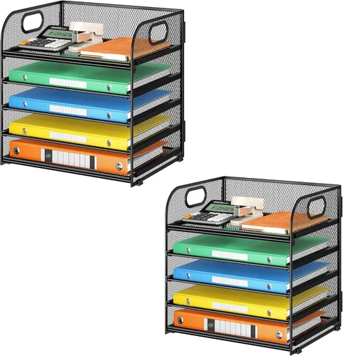 Vista 14 de Lavatino Organizador de Archivos de Escritorio de 5 Bandejas, Organizador de Bandejas de Cartas de Malla Negra con Asa, Organizador de Archivos