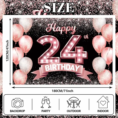 Vista 200 de Cartel de feliz cumpleaños décimo oro rosa, telón de fondo, saludos a 10 años, globos de confeti, decoración temática para niñas de 10 años