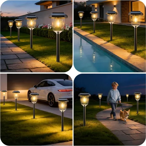 Vista 8 de Paquete de 16 luces solares para caminos al aire libre, luces solares LED Negro