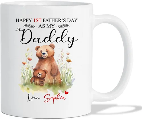 Vista 16 de Taza de café personalizada con nombre y año, taza de cerámica blanca personalizada para bebé, regalo único de taza de café con anuncio de embarazo