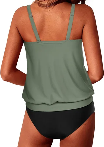 Vista 2 de Yonique Trajes de baño tankini de dos piezas para mujer, trajes de baño tipo blusón, trajes de baño modestos