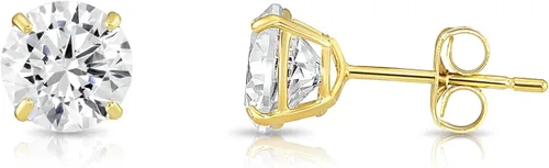 Vista 2 de Aretes oro amarillo 14K solitario, zirconia cúbica, CZ con mariposas