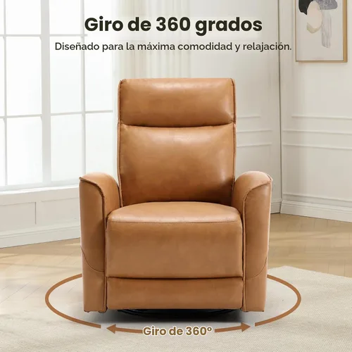 Vista 7 de CANMOV - Silla reclinable de piel sintética, silla reclinable giratoria de 360°, reclinable manual para espacios pequeños, sala de estar Marrón
