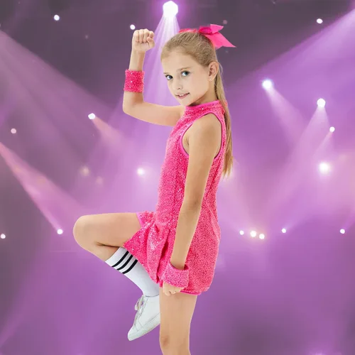 Vista 6 de Girls Sequins Dance Dress, Jazz Dance Costumes Hip Hop Outfits Sleeveless Modern Dance Costume Top and Shorts