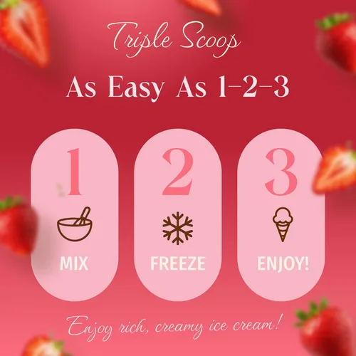 Vista 4 de Triple Scoop - Mezcla de helado de fresa prémium para hacer helados. Simple, fácil, delicioso. De mezcla gourmet a máquina en 5 minutos, hace 2