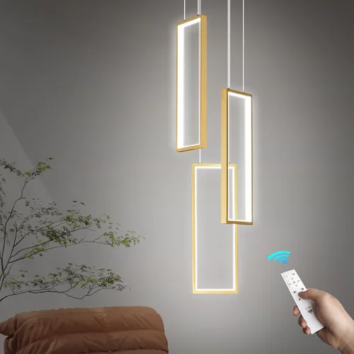 Vista 9 de Accesorio de Lámpara Colgante Moderna para Cocina Dorada 18W LED Lámpara Colgante 2 Anillos Candelabro Rectangular Iluminación Colgante para Isla