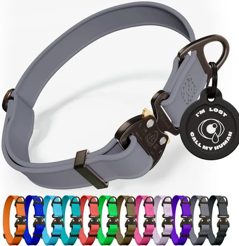 Vista 20 de Biothane - Collar de perro con hebilla de cobra, fabricado en Estados Unidos, etiqueta de identificación con código QR incluida, collares de perro