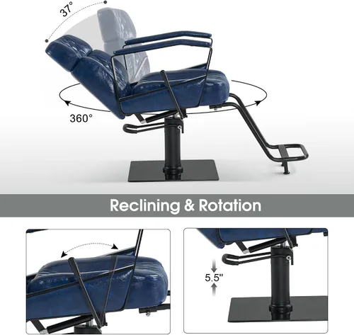 Vista 3 de BarberPub Silla clásica de peluquería, bomba hidráulica de 440 libras, silla reclinable manual para estilista, hogar y salón de belleza, barbería