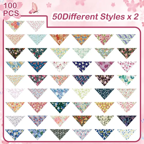 Vista 2 de Sweetude 50 bandanas para perro, diseño floral, triangular, ajustable, lavable, para perros pequeños, medianos y grandes, mascotas