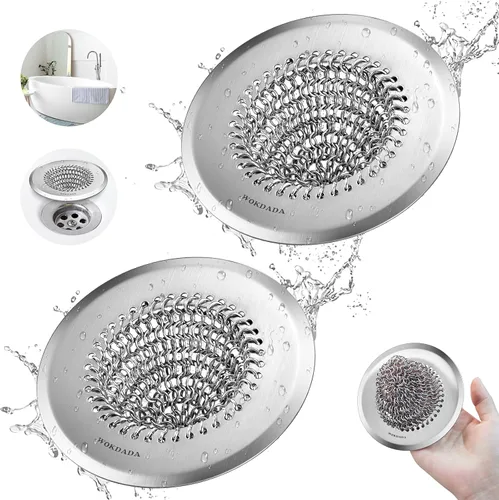 Vista 11 de Atrapapelos para Desagüe de Bañera, Wokdada Atrapapelos de Drenaje Rápido para Ducha, Protector de Desagüe Reversible de Acero Inoxidable 304