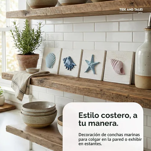 Vista 8 de TideAndTales - Decoración de playa de conchas marinas (juego de 4) conchas 3D texturizadas y decoraciones de estrellas de mar para el hogar o casa