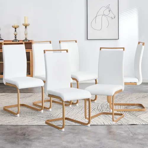 Vista 53 de gopop Juego de sillas de comedor, sillas modernas de metal con asiento acolchado de piel sintética, respaldo alto y patas cromadas resistentes, Negro