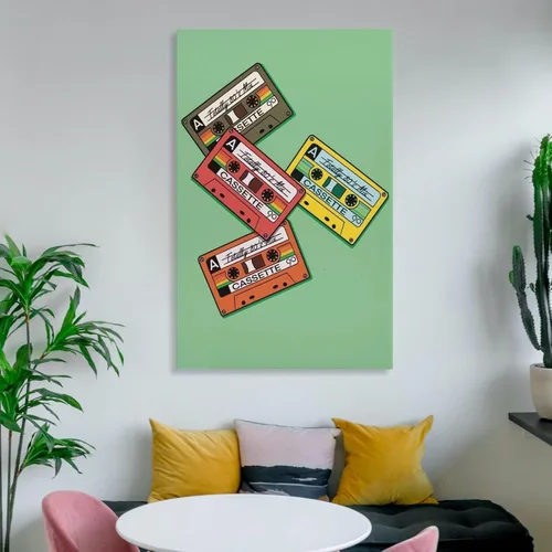 Vista 7 de Cinta de cassette retro impresión de casete de los años 90 y 80 música retro moderna impresiones de pared abstractas geométricas minimalistas