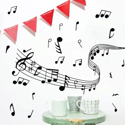 Vista 4 de Calcomanías de pared de notas musicales, notas musicales creativas, calcomanías de pared de vinilo extraíbles para aula, estudio de música, sala