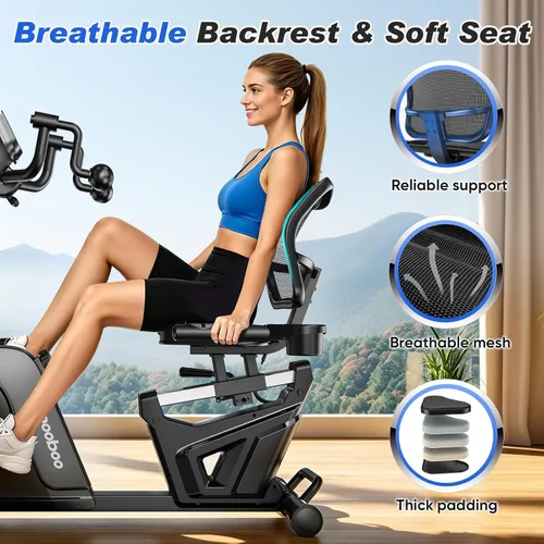 Vista 6 de pooboo - Bicicleta reclinada para ejercicios, bicicletas estáticas para el hogar con ejercitador de brazos, bicicleta reclinada magnética
