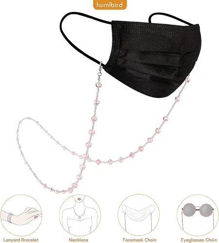 Vista 2 de humlbird Cadena de gafas para mujer, elegante cordón de máscara de cristal natural, cadena de gafas de ojos