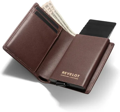 Vista 2 de Revelot Cartera tarjetero cuero genuino con bloqueo RFID W1, Marrón Nappa, Moderno