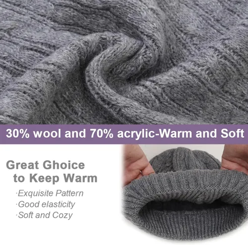 Vista 3 de The Fellie Conjunto de guantes de bufanda de invierno para mujer, gorros de punto, bufanda cálida, guantes térmicos 3 en 1