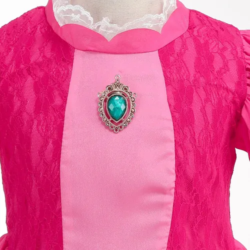 Vista 5 de Mooedcoe Disfraz de princesa melocotón para niñas pequeñas, vestidos de princesa melocotón con accesorios, vestido de princesa rosa