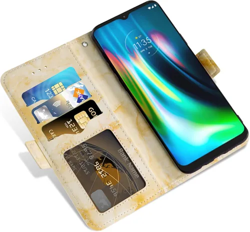 Vista 4 de Asuwish Funda compatible con Moto G9 Play/G 9/E7 Plus y protector de pantalla de vidrio templado con ranura para tarjetero, soporte para tarjetero