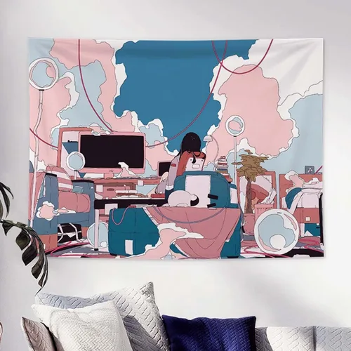 Vista 11 de MLAFE Tapiz Kawaii con temática de cómic de anime, póster de dibujos animados, arte de franela para decoración del hogar