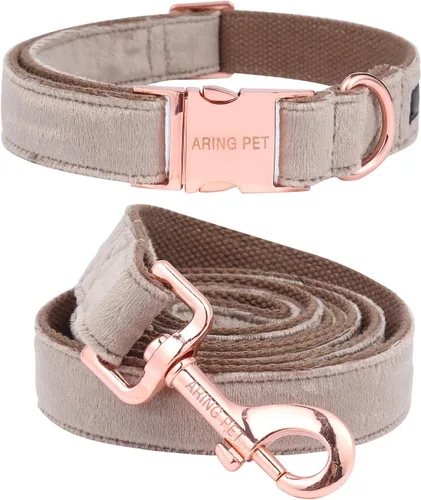 Vista 18 de ARING PET Collar y correa para perro, juego de collar y correa de terciopelo para perro, suave y cómodo, collares ajustables para perros