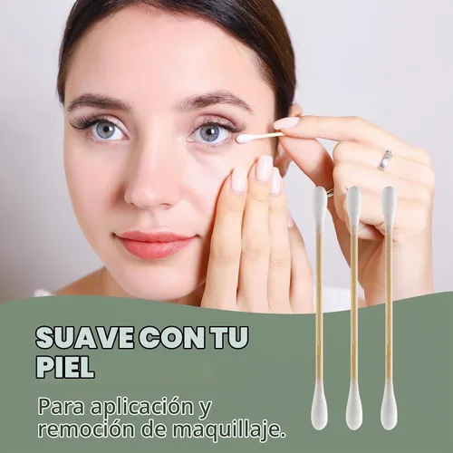 Vista 5 de Hisopos de algodón de bambú – 500 unidades – Certificado FSC y aprobado por PETA, puntas dobles ecológicas, palillos para los oídos sin plástico