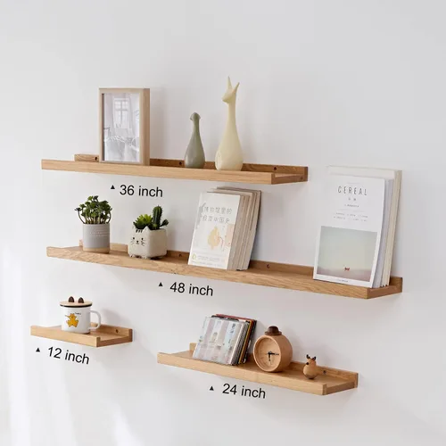 Vista 7 de Estantes flotantes montados en la pared, estantes de pared de 12 pulgadas para decoración y almacenamiento, estante de madera de roble macizo Natural