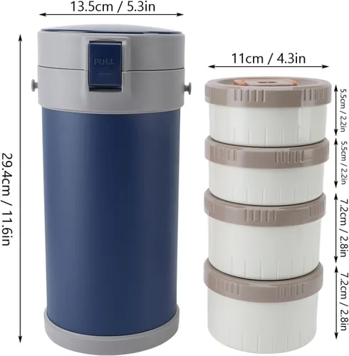 Vista 4 de para alimentos calientes, acero inoxidable 304 2.9L apilable aislado tarro de alimentos con 4 niveles, a prueba de fugas, lonchera térmica al vacío