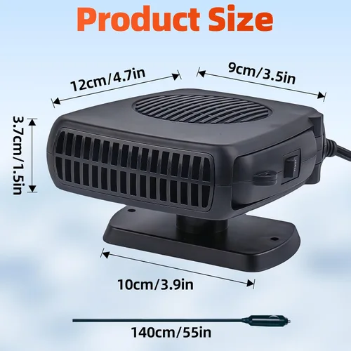 Vista 2 de Calentador de coche, 12 V 200 W portátil descongelador rápido y desempañador, nuevo modelo 2026, calentador y ventilador de enfriamiento 2 en 1