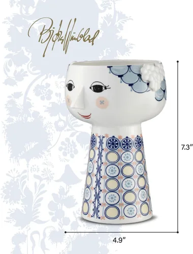 Vista 3 de Jarrón Eva Porcelana esmaltada pintada a mano Azul 7.3 pulgadas