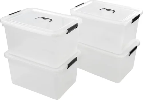 Vista 10 de Paquete de 4 cajas de almacenamiento de 10.5 cuartos de galón con tapa, contenedor de plástico para almacenamiento Clear BPA-free plastic, secure