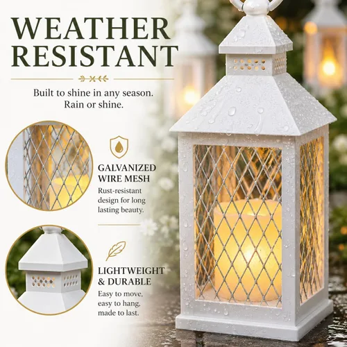 Vista 5 de Juego de 12 piezas de estilo granja, farol decorativo de 10 pulgadas con vela LED sin llama y temporizador de 5 horas, decoración rústica de boda