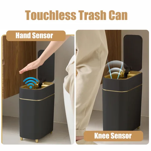 Vista 5 de Yatmung Basurero automático de baño con tapa sin contacto, cubo de basura delgado con sensor de movimiento, baño, dormitorio, cocina, cuarto