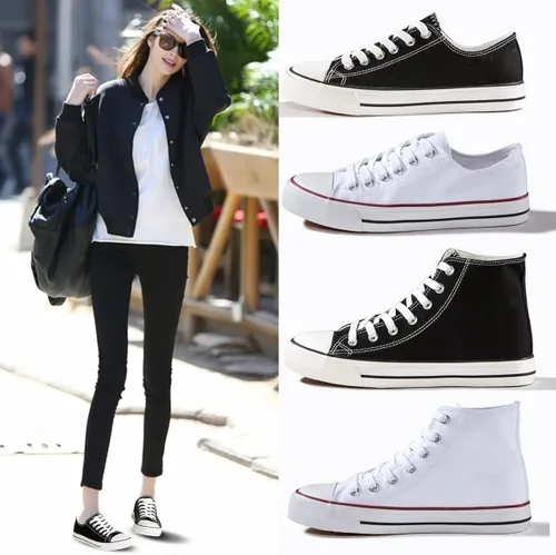 Vista 5 de ZGR - Tenis bajos de lona con cordones para mujer estilo clásico casual color blanco y negro