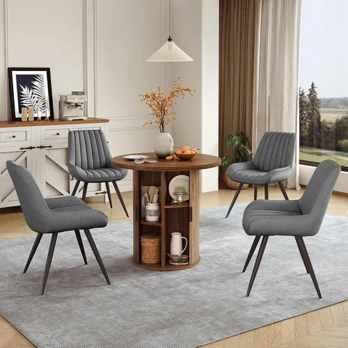 Vista 141 de Miereirl Moderno juego de comedor de 5 piezas para mesa redonda de madera de 4,31.5 pulgadas con estante de almacenamiento semiabierto y puerta