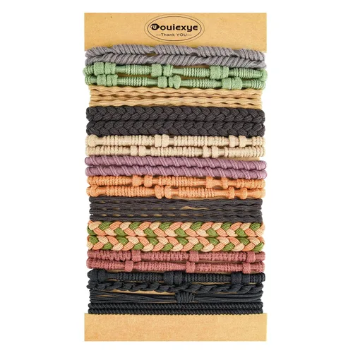 Vista 10 de Pulseras para el cabello para mujer, 24 piezas de accesorios para el cabello bohemio en 12 colores, 5 estilos, no dañan el cabello grueso Boho A