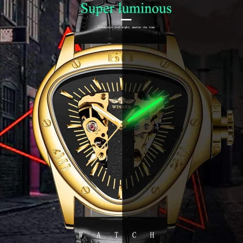 Vista 4 de BOSNI Triangle Skeleton Watch for Men Mechanical Automatic Wristwatch Sport Stainless Steel Mens Watches