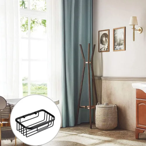 Vista 4 de Ventosa ducha baño pared estante de acero inoxidable cesta rectangular para champú grande ducha gel Tiolet soporte de papel negro
