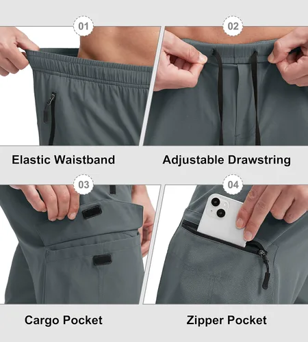 Vista 5 de Bikewa Pantalones cortos de ciclismo de montaña para hombre, con acolchado 3D, ajuste holgado, con bolsillos con cremallera