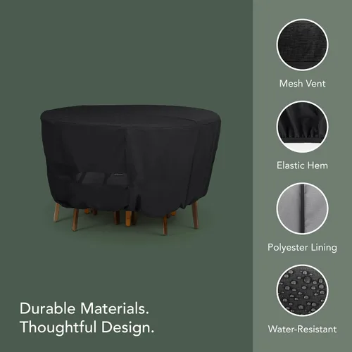 Vista 4 de Covermates Juego de funda clásica redonda para mesa de comedor y silla de patio, protección para muebles de exterior para todo tipo de clima, vinilo