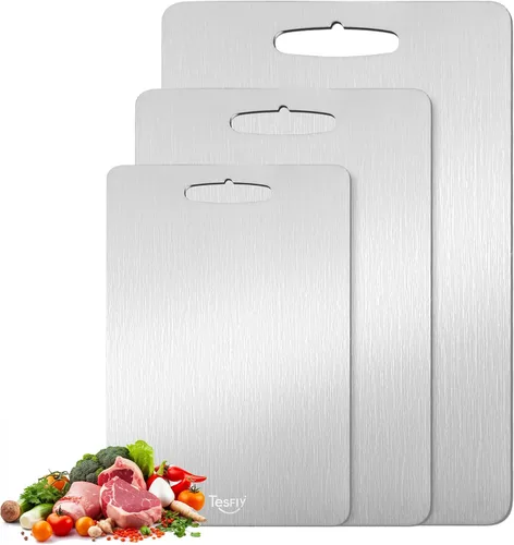 Vista 13 de Tabla de cortar de titanio 100% puro para cocina, fácil de limpiar, tabla de cortar de doble cara de grado alimenticio para carnes, frutas