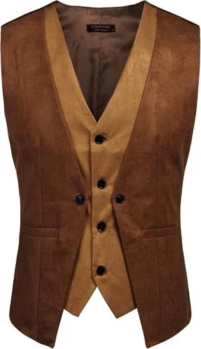 Vista 4 de COOFANDY Chaleco de cuero de ante para hombre, estilo en capas, chaleco de vestir