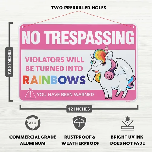 Vista 2 de Venicor Cartel de unicornio – 8 x 12 pulgadas – Aluminio – Bonito regalo de unicornio – Póster de unicornio para habitación de niñas, puerta