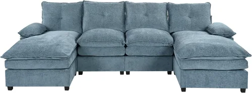 Vista 71 de Sofá modular moderno en forma de U de 115 pulgadas, juego de sofás tapizados grandes con asiento de almacenamiento, sofá cama convertible con diván
