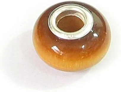 Vista 2 de Abalorio de plata de ley 925 con ojo de tigre natural para pulseras europeas