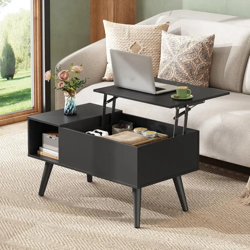 Vista 2 de WLIVE Mesa de Centro para Sala de Estar, Mesa de Centro Pequeña con Almacenamiento, Mesa Central de Comedor de Madera Moderna con Tapa Elevable